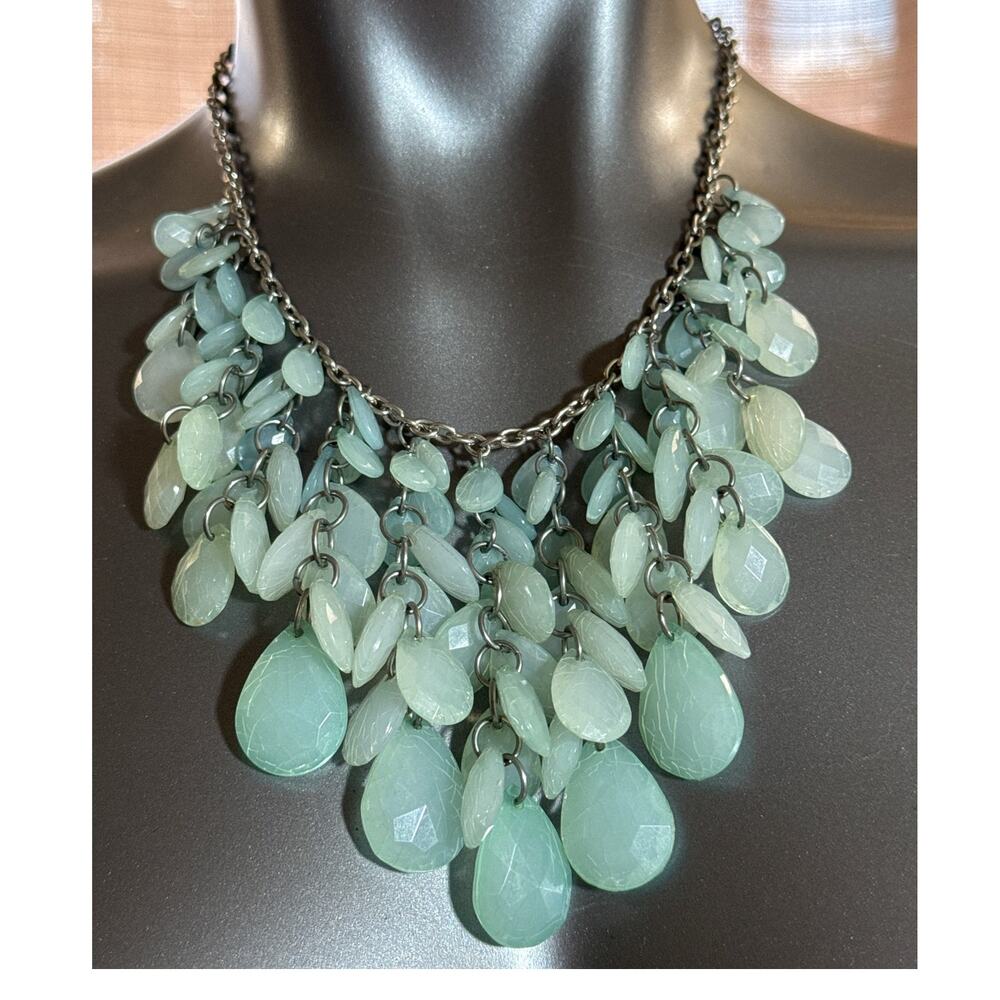 16" Chain With Layers of Cascading Sea Foam Green, Light Blue Faceted Beads
